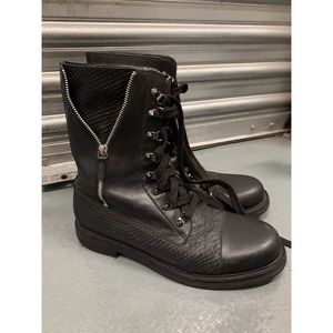 Balmain leather lace-up zipper combat boot w/ box